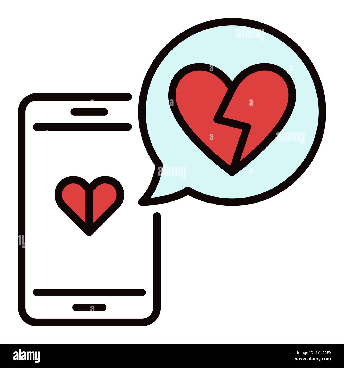 Phone and Broken Heart in Speech Bubble vector concept colored icon or design element Stock Vector