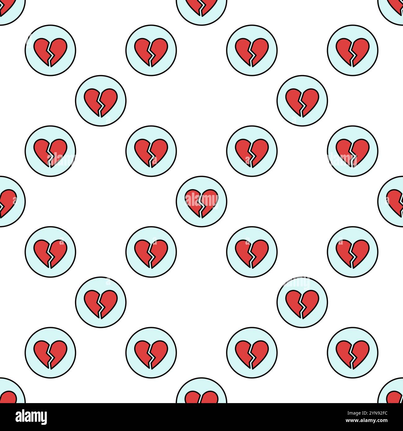Circle with Red Broken Heart vector Romantic Disappointment concept colored seamless pattern Stock Vector