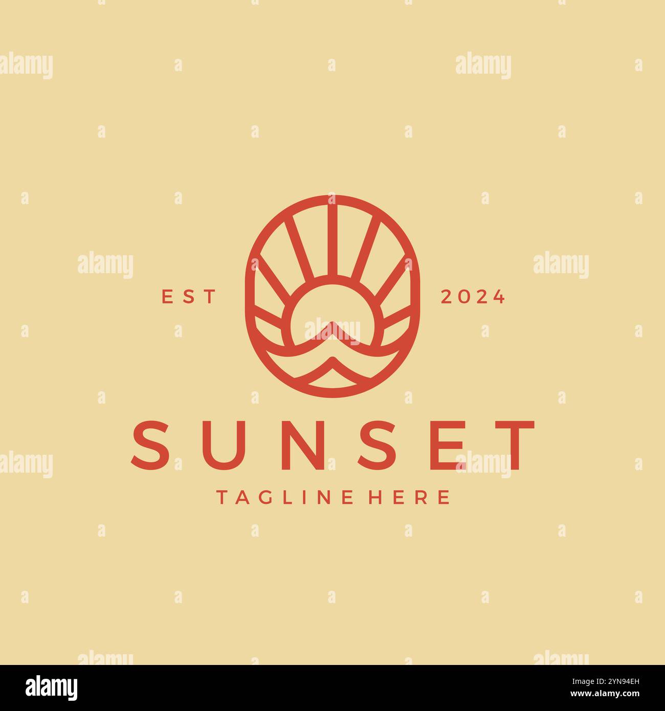 Sunset Line Premium Logo Design. Sun Icon Vector Stock Vector