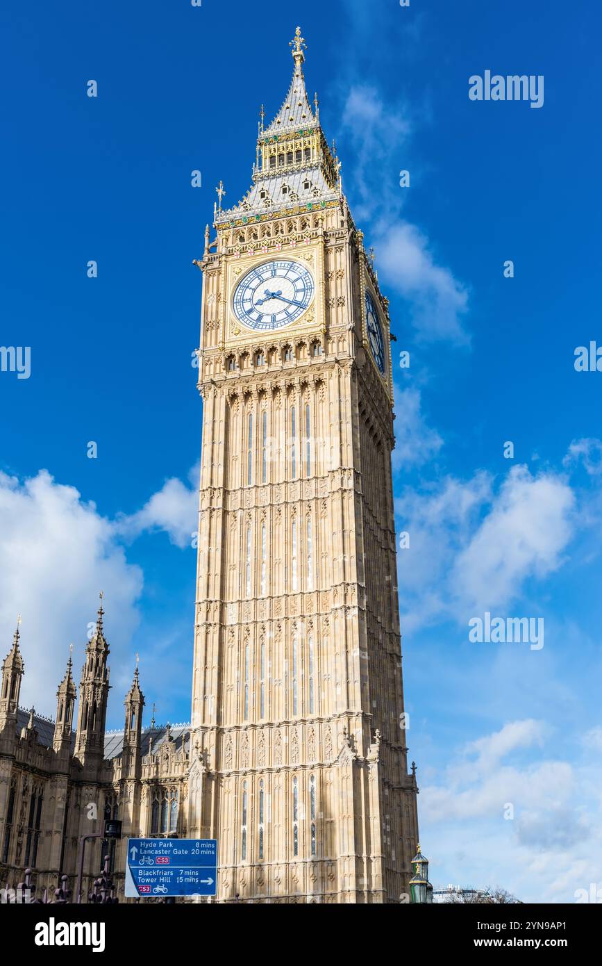 London, UK - March 27, 2024: Big Ben Clock Tower, Houses of Parliament