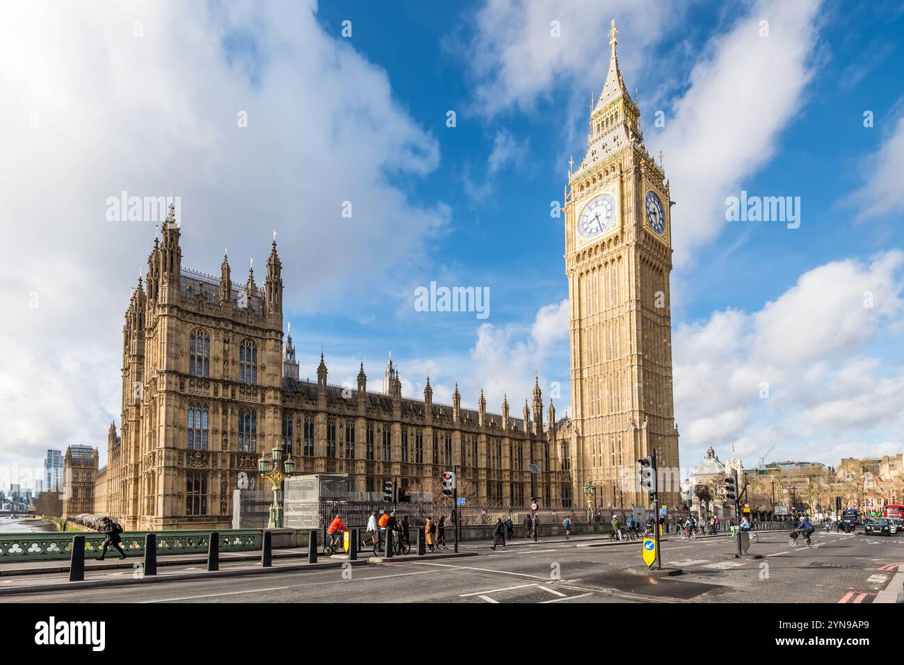 London, UK - March 27, 2024: Daytime street view of Big Ben Tower and