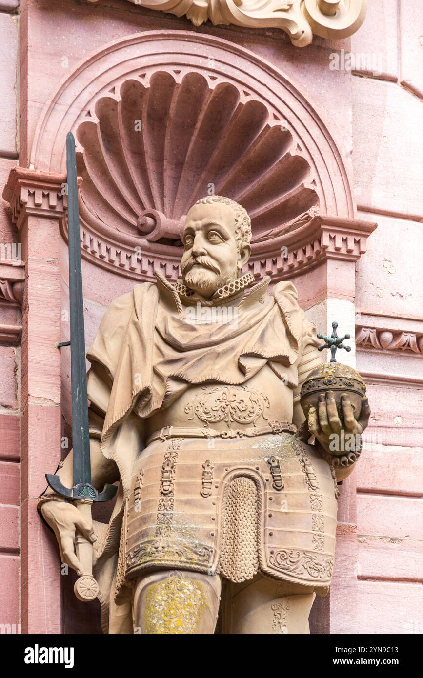 Ancient statue of a noble knight at Heidelberg old castle, Germany, 20 Aug 2022 Stock Photo