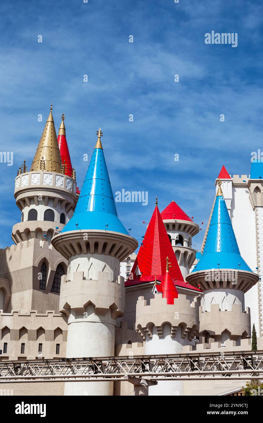 Las Vegas, USA - 18 April 2012: The exterior of the fairy tale and medieval style Excalibur Hotel and Casino in Las Vegas. A themed hotel based on the Stock Photo