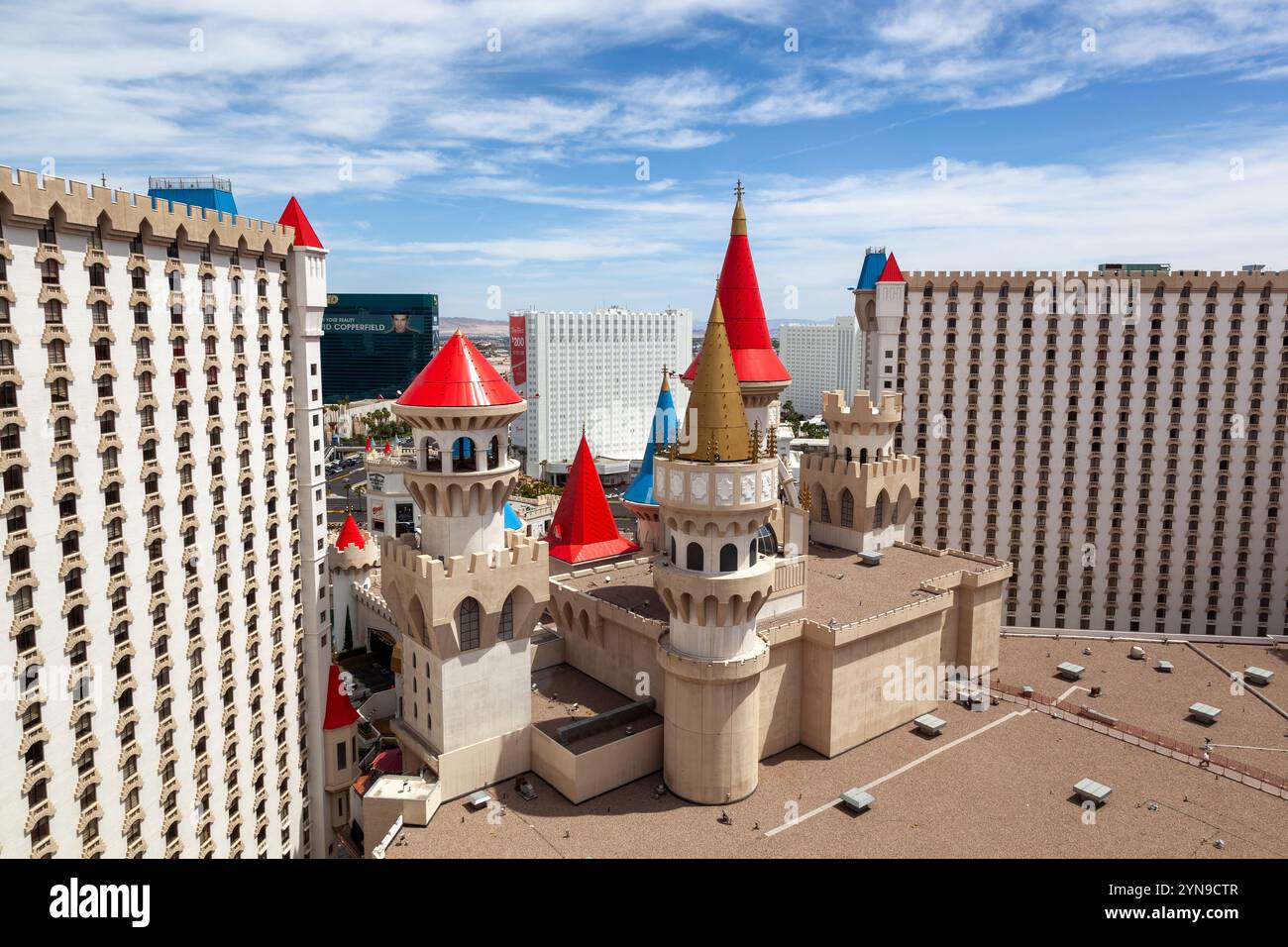 Las Vegas, USA - 18 April 2012: The exterior of the fairy tale and medieval style Excalibur Hotel and Casino in Las Vegas. A themed hotel based on the Stock Photo