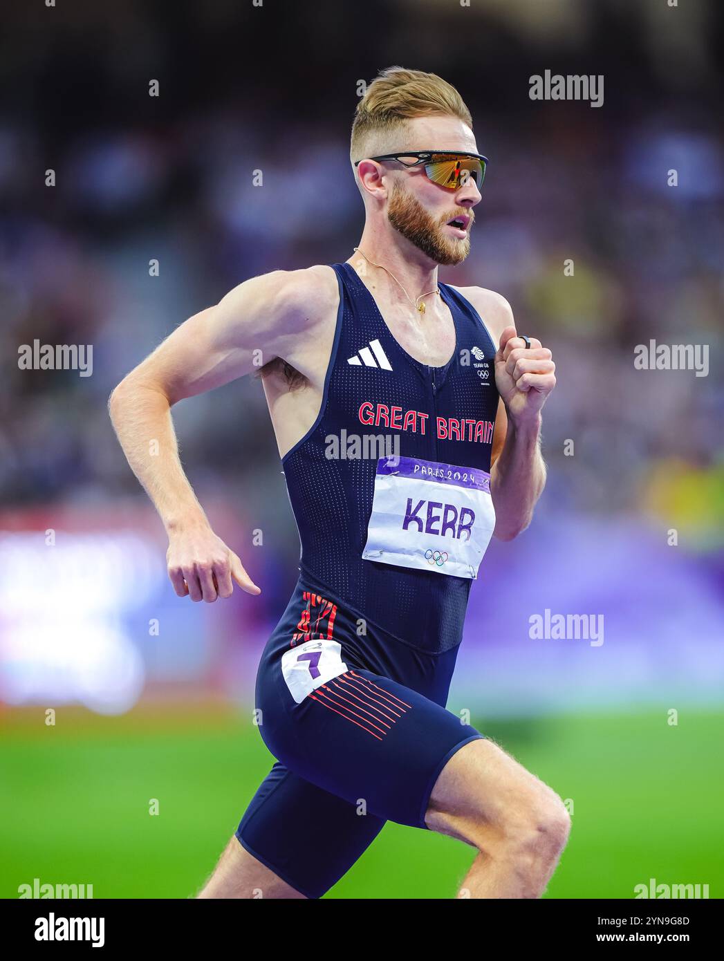 Josh Kerr participating in the 1500 meters at the Paris 2024 Olympic