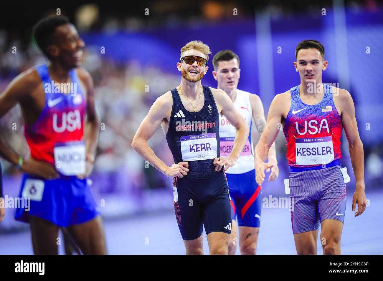 Josh Kerr participating in the 1500 meters at the Paris 2024 Olympic