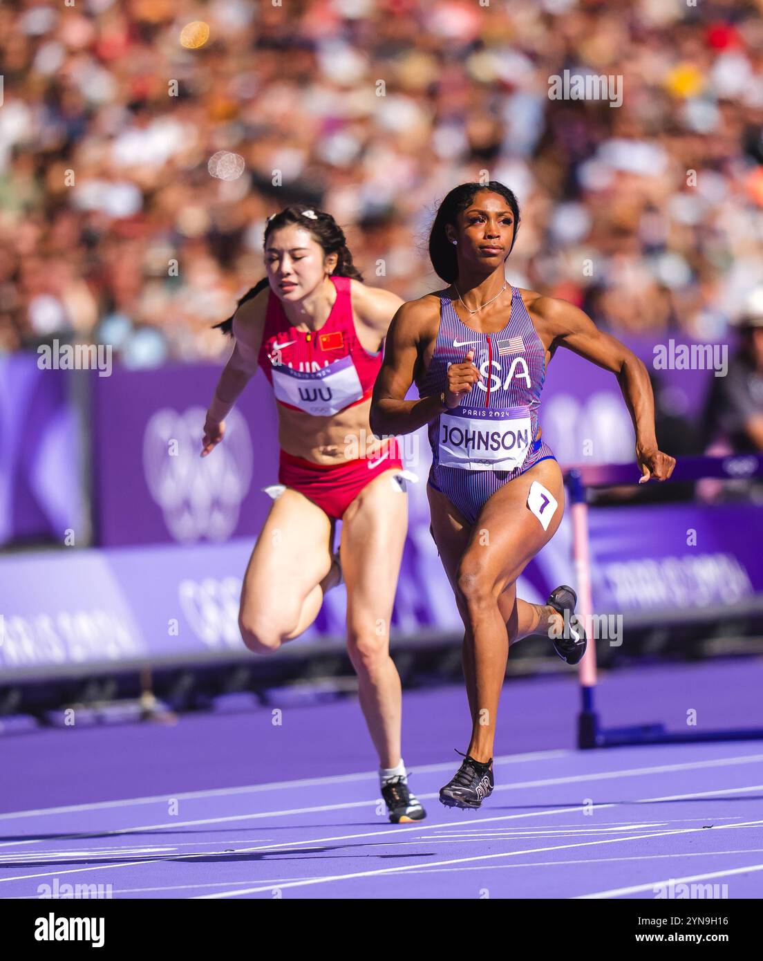 Lay Lay Johnson Alaysha Johnson participating in the 100 meters hurdles at the Paris ...