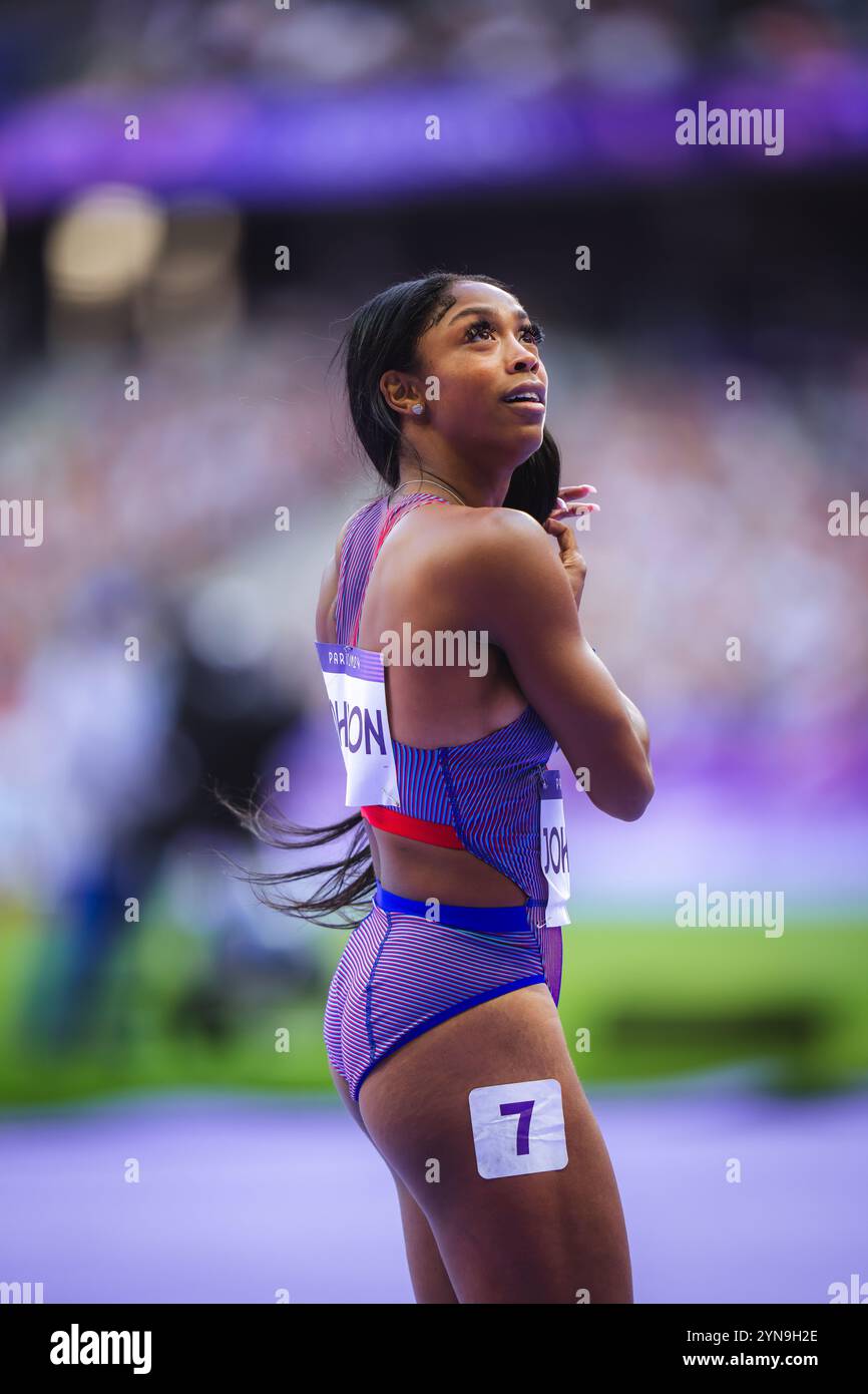 Alaysha Alaysha Johnson participating in the 100 meters hurdles at the Paris ...