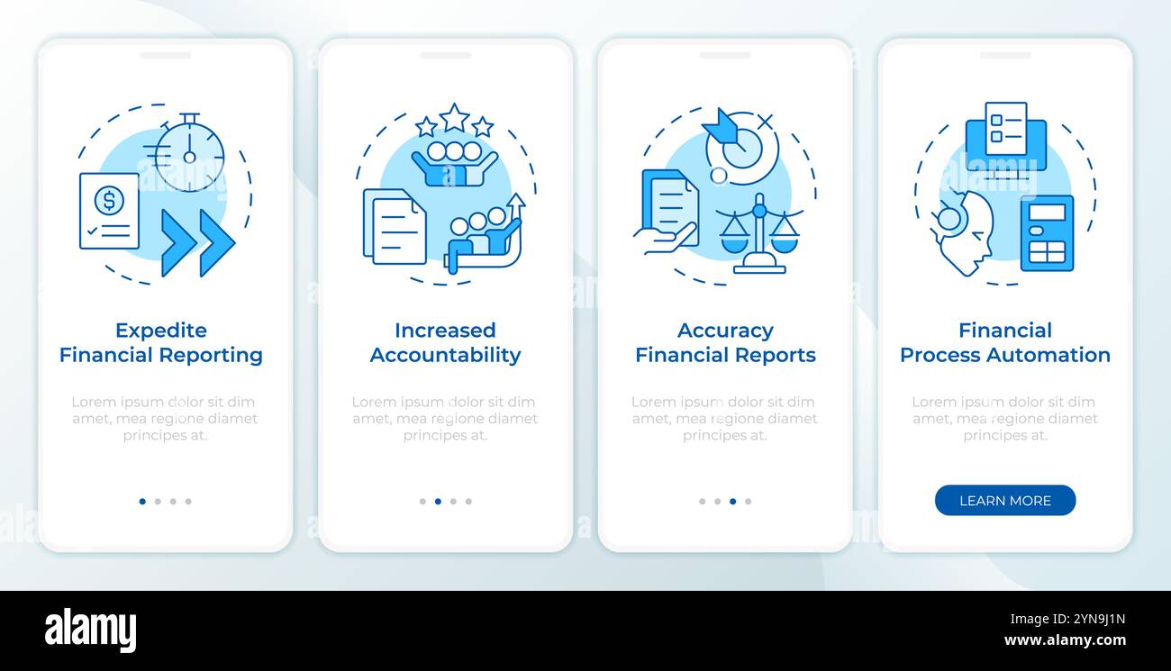 Financial close advantages blue onboarding mobile app screen Stock ...