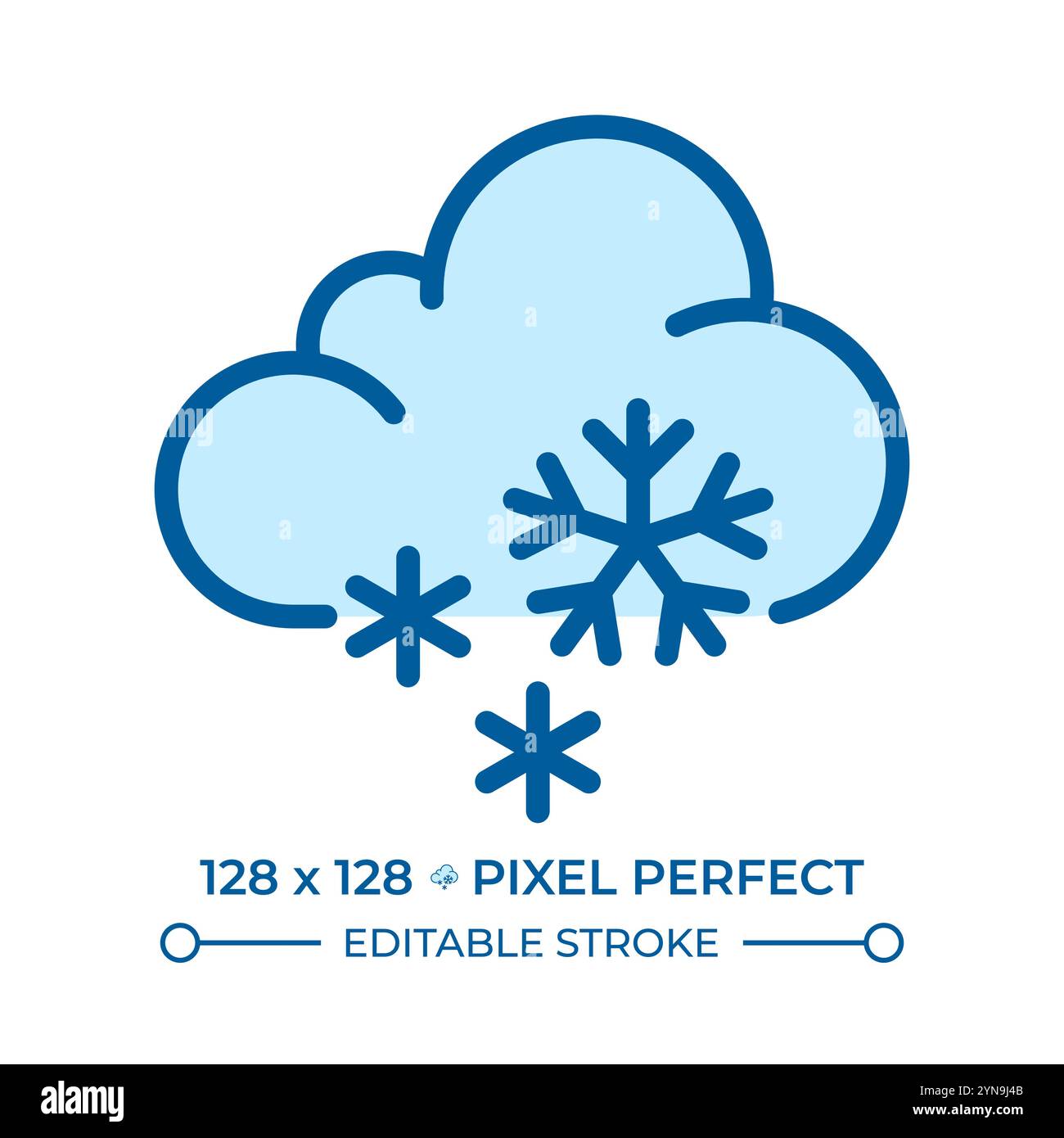 Snow RGB color icon. Cloud with snowflakes falling. Snowy weather or winter conditions. Weather ...