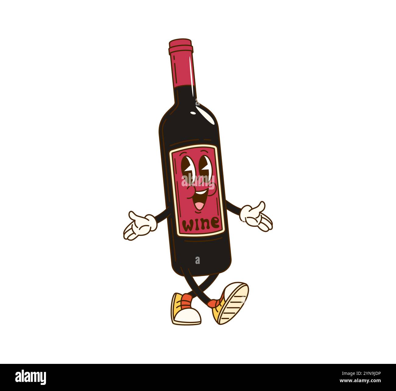 Cartoon groovy red wine bottle character. Isolated vector alcohol drink ...