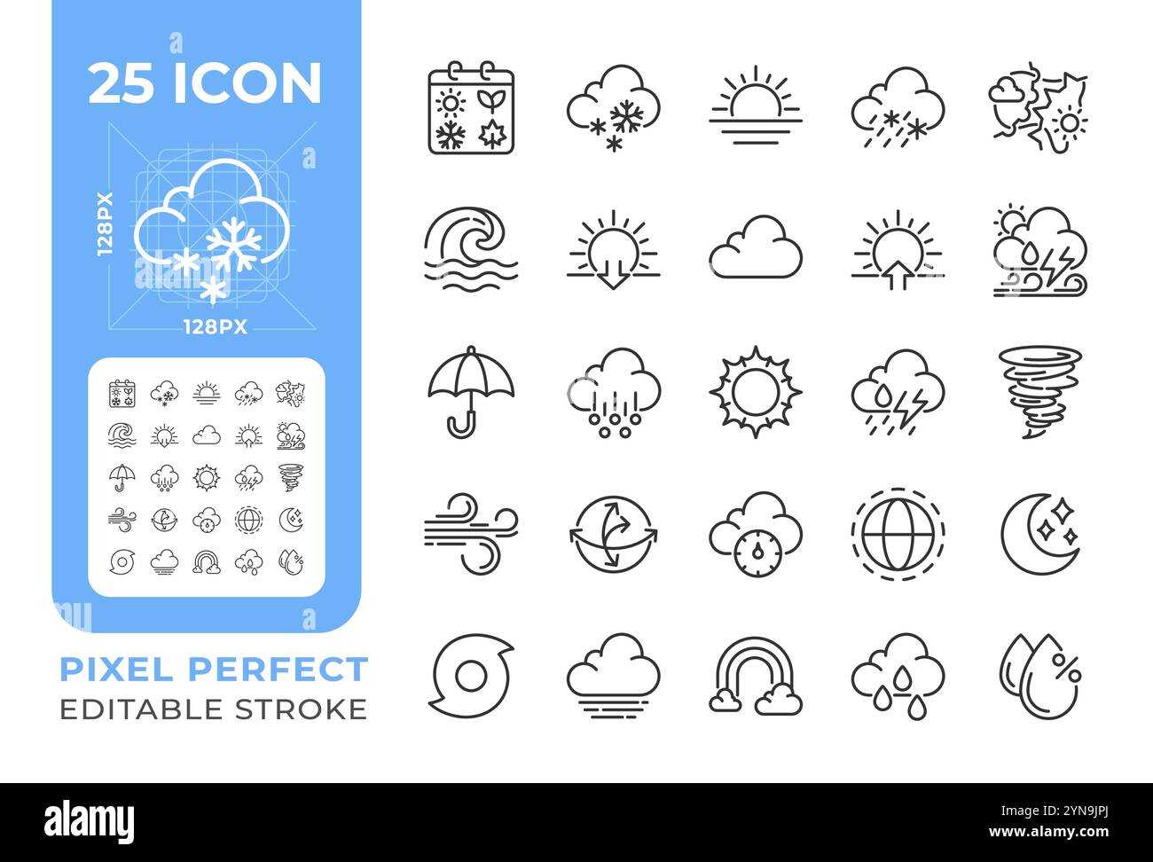 Meteorology linear icons set Stock Vector