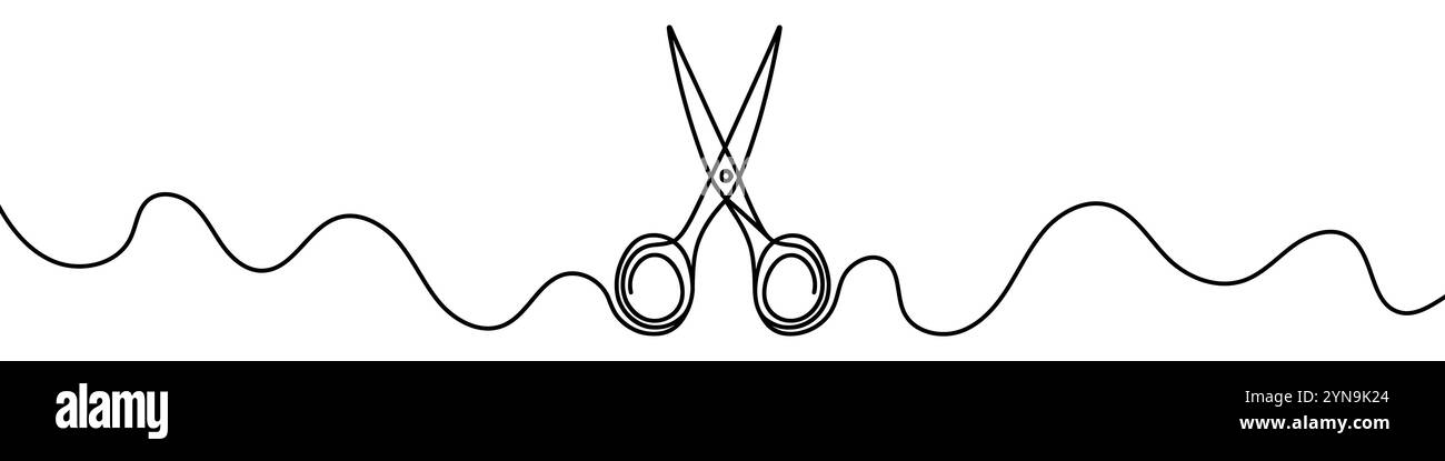 Minimalist vector illustration representing a pair of scissors, using a single continuous line. Vector illustration. Stock Vector