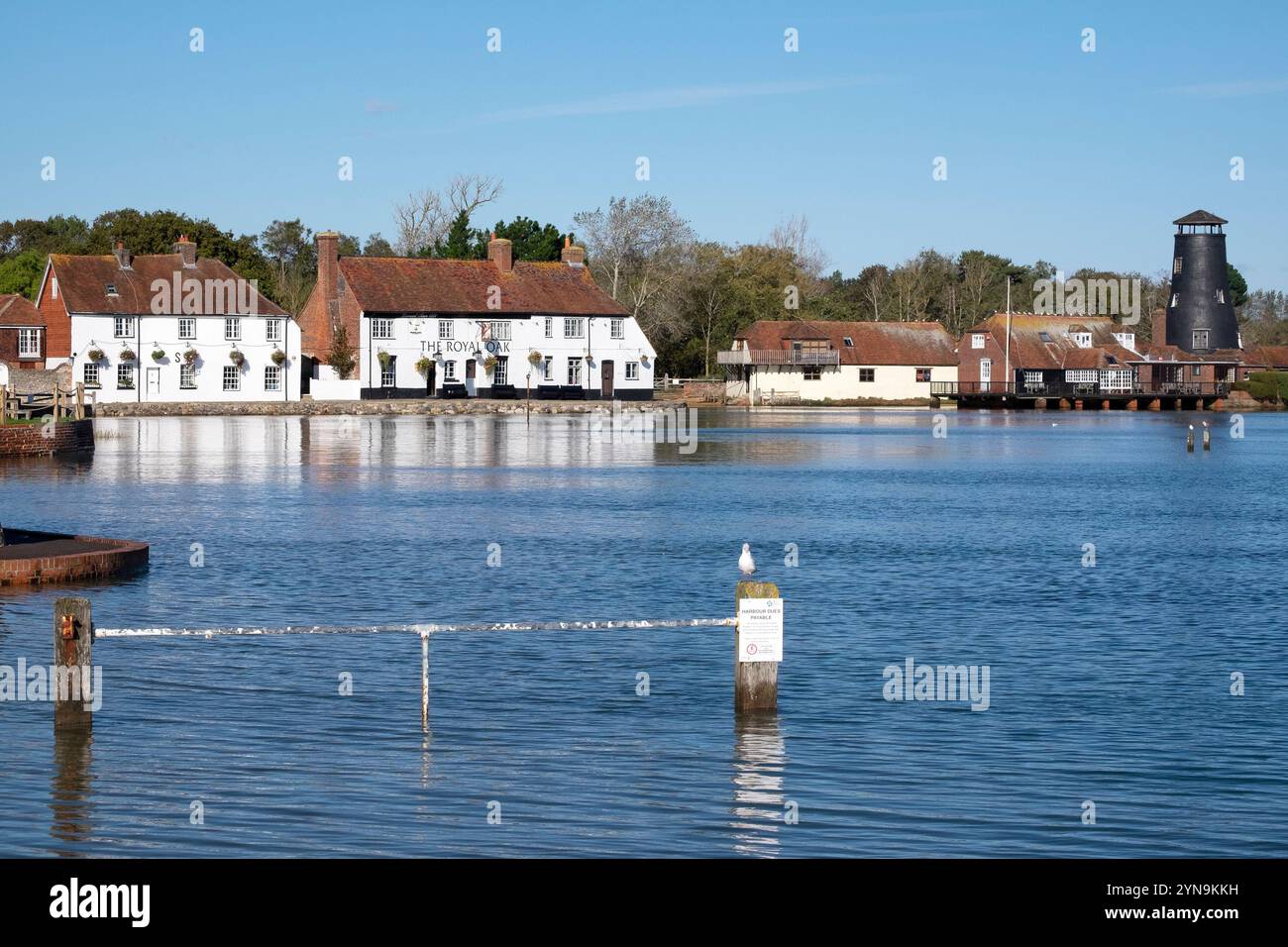 The Royal Oak Public House and the Old Mill, Langstone, Hampshire, UK Stock Photo