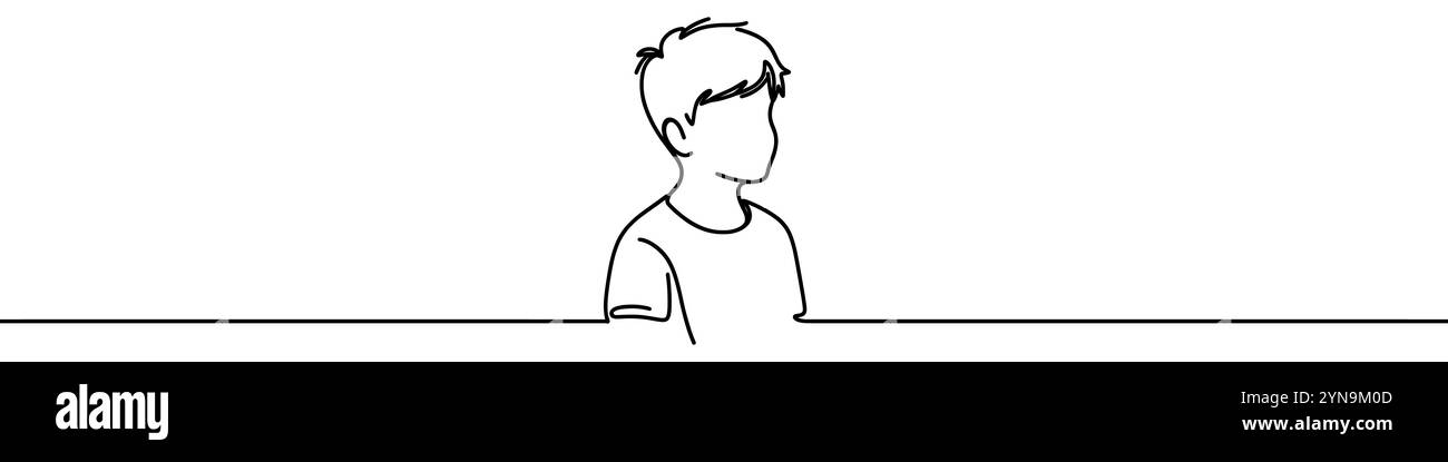 Continuous line drawing of teenager looking right side minimalist ...