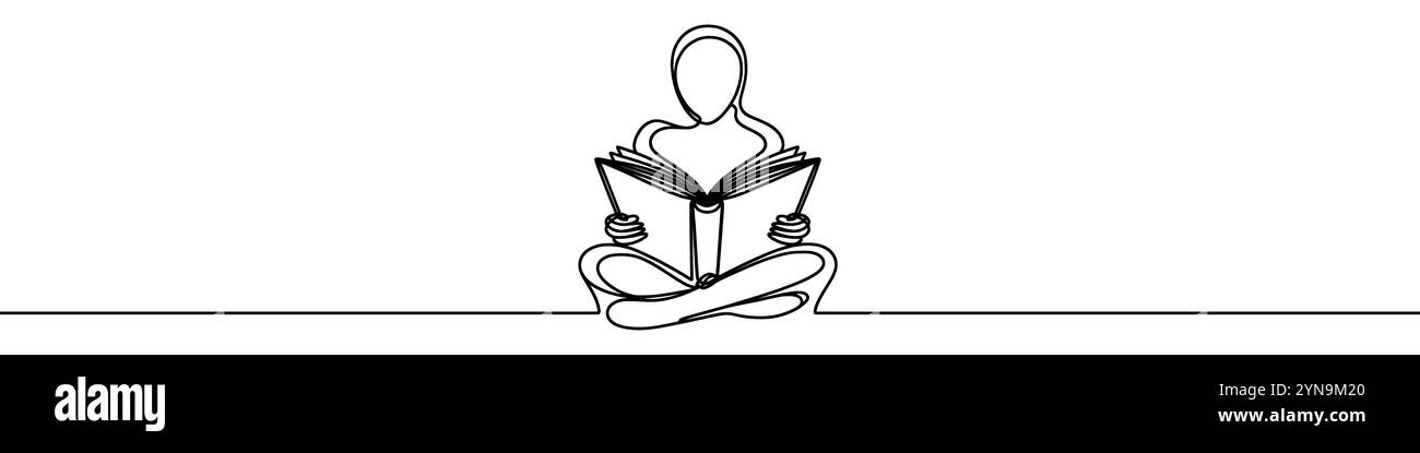 Continuous one line drawing of woman reading book minimalist design ...
