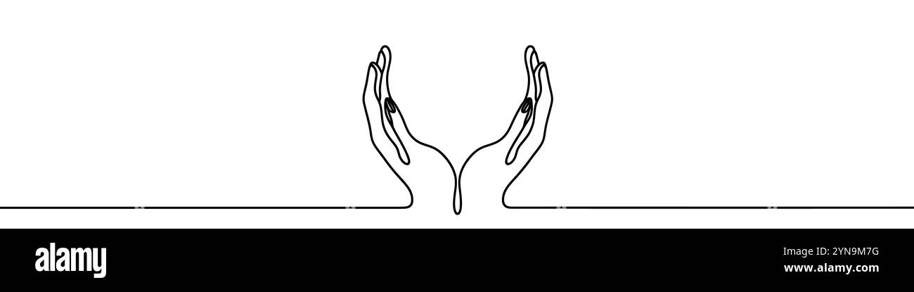 One continuous line illustration of hands, isolated on white background ...