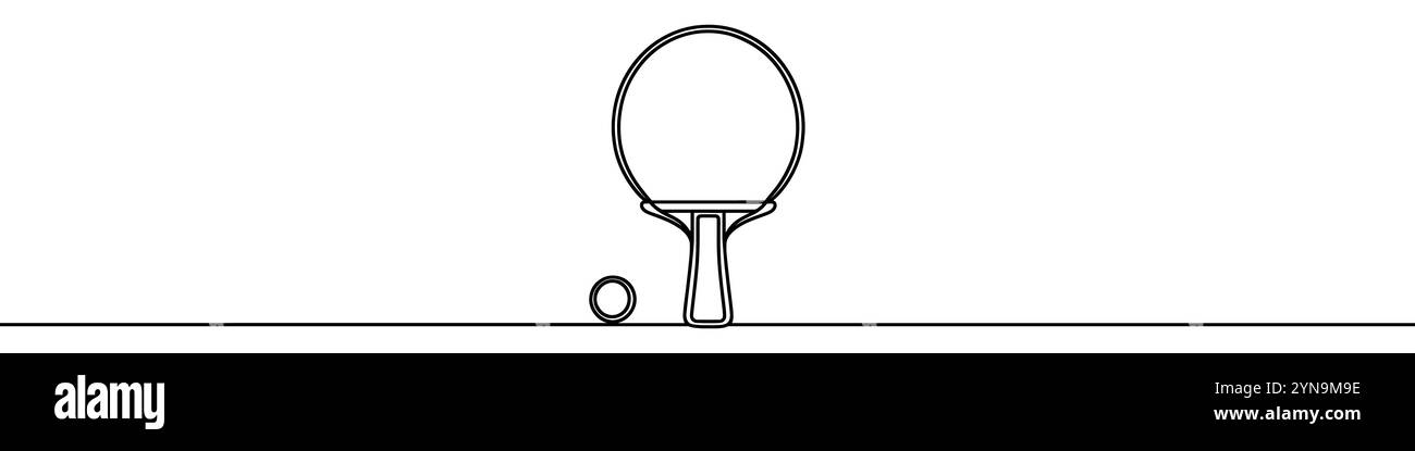 One continuous line illustration of a tennis racket and ball, isolated ...