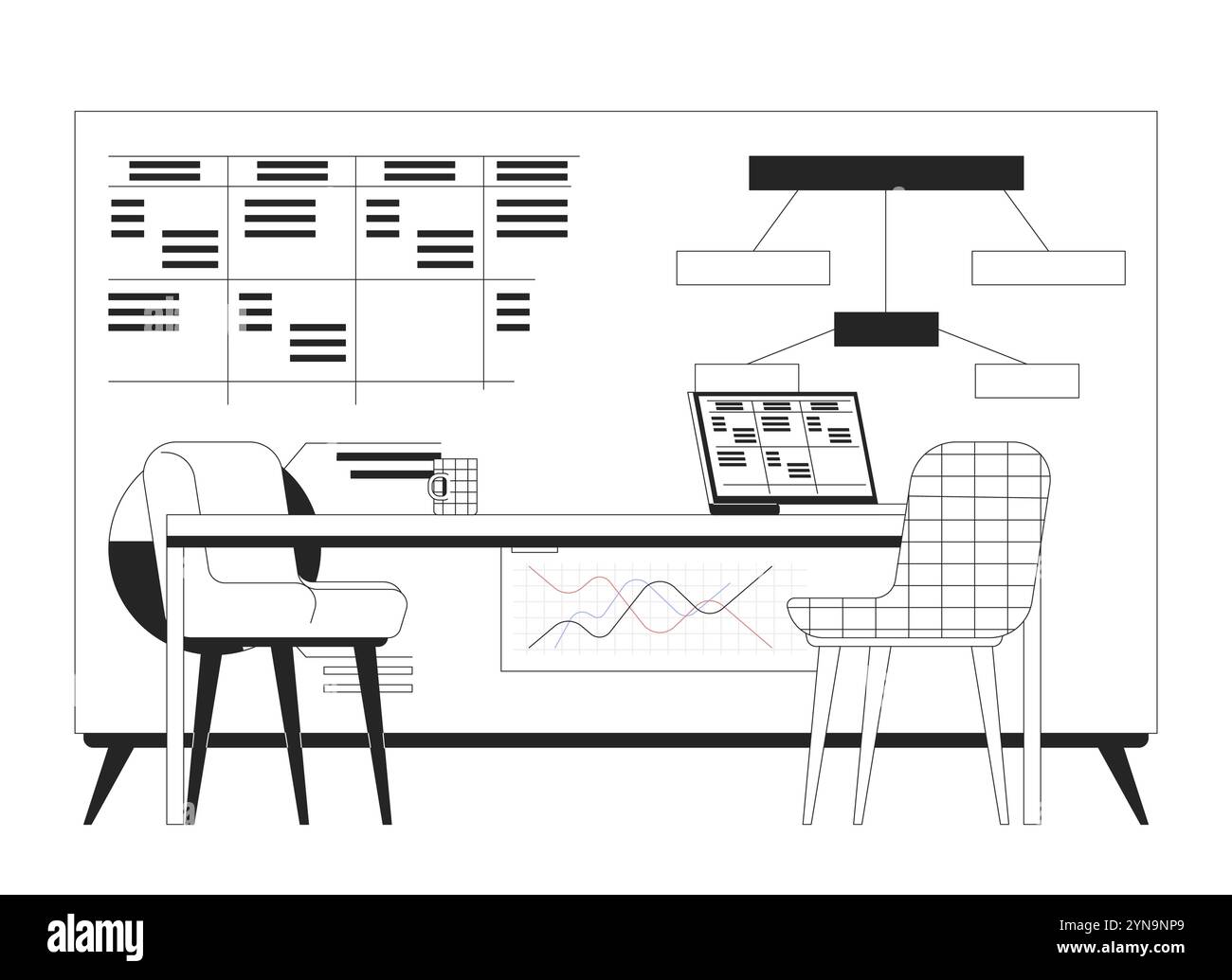 Company strategic planning presentation board table linear illustration Stock Vector