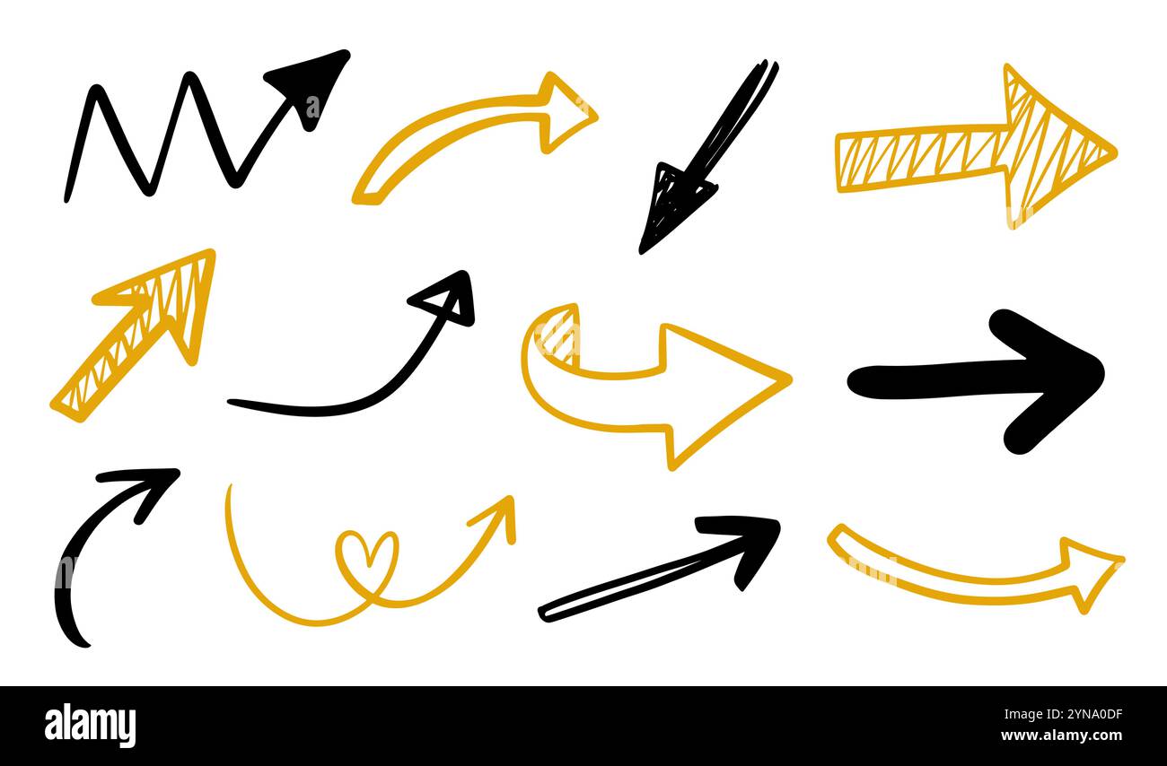Vector Different Scribbles Arrows Marks Icons Set. Stock Vector