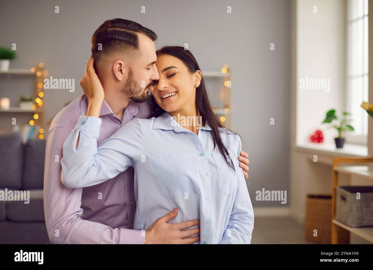 Portrait happy family living hi-res stock photography and images - Alamy