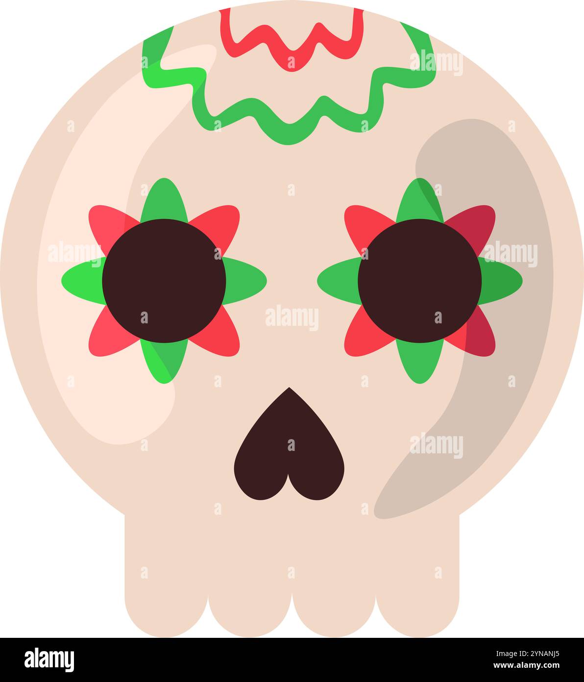 Sugar skull decorated with ornaments to celebrate Day of Dead. Element of Hispanic holiday Cinco De Mayo. Mexican holiday icon. Simple cartoon vector Stock Vector