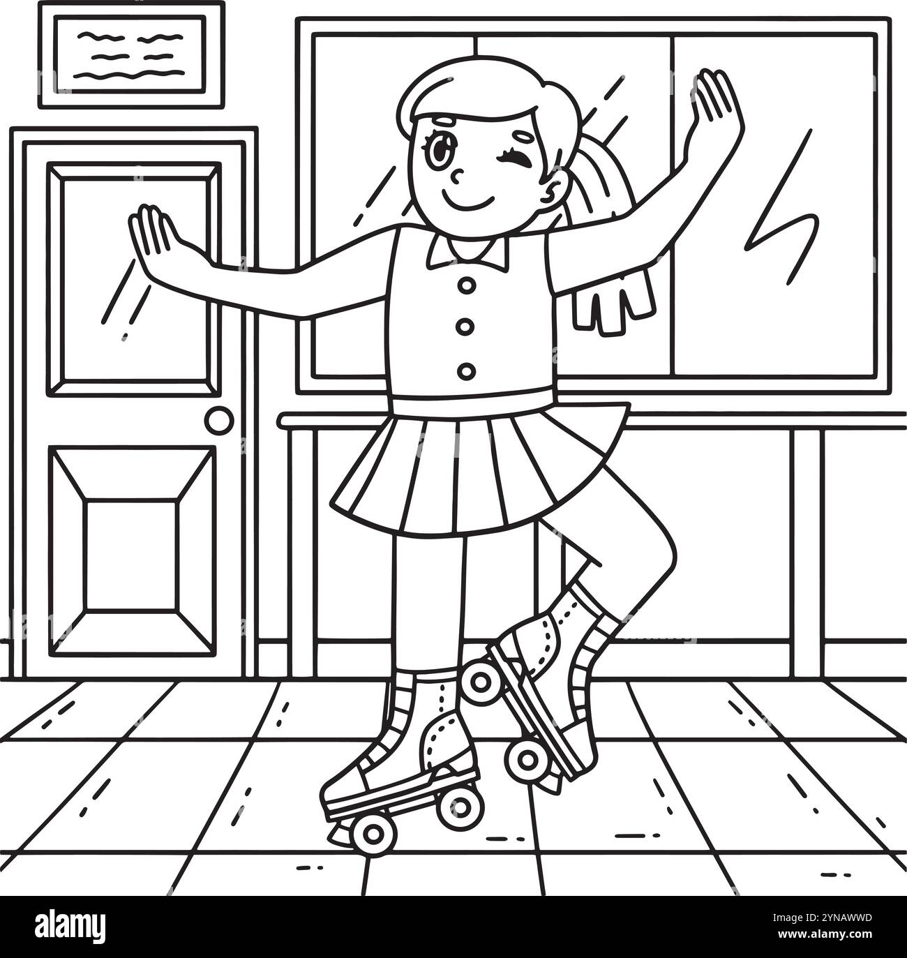 Roller Skating Girl Dancing Coloring Page for Kids Stock Vector Image ...