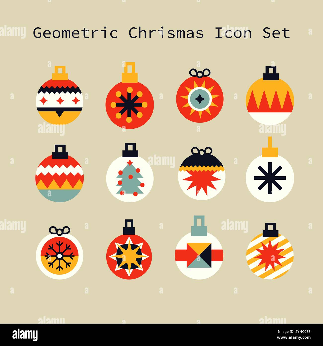 Christmas geometric tree illustration set folk flat style vector ...