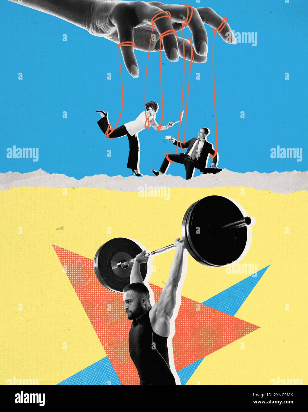 Contemporary art collage. Power. Composite image combining hand ...
