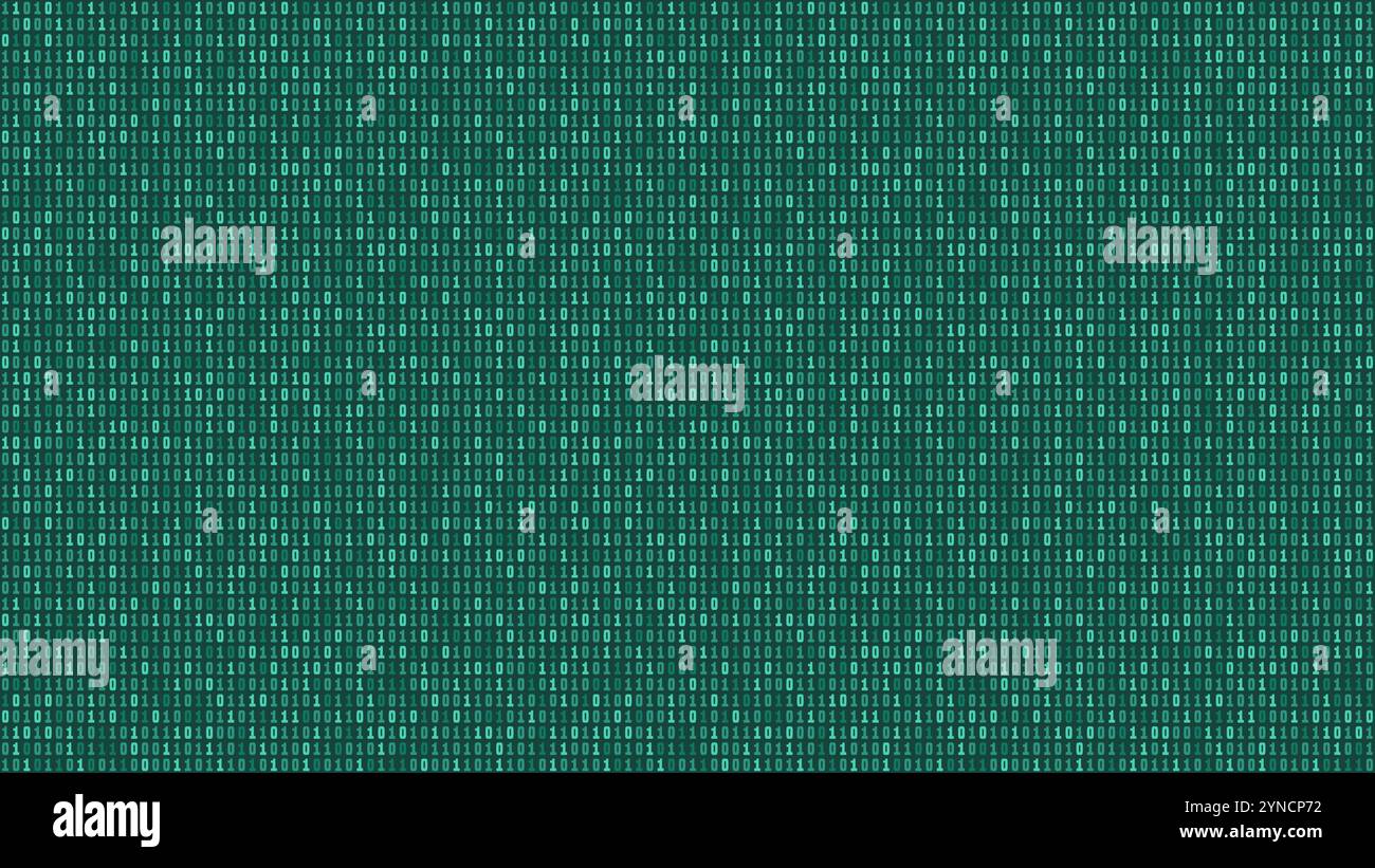 Computer data pattern. Binary code seamless vector background. 01 encryption turquoise green texture. Stock Vector