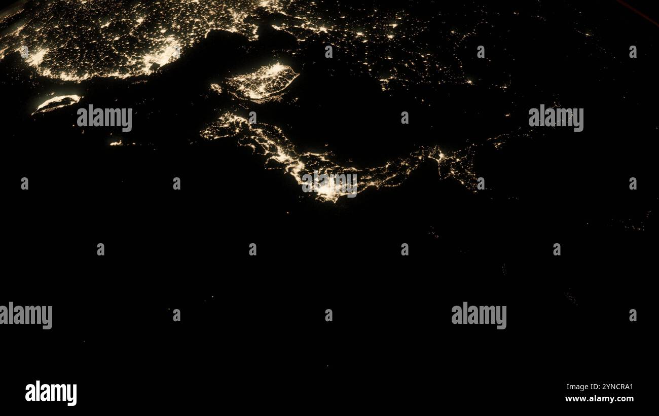 View on the Earth from space, view on the Japan by night, city lights seen from the orbit Stock Photo