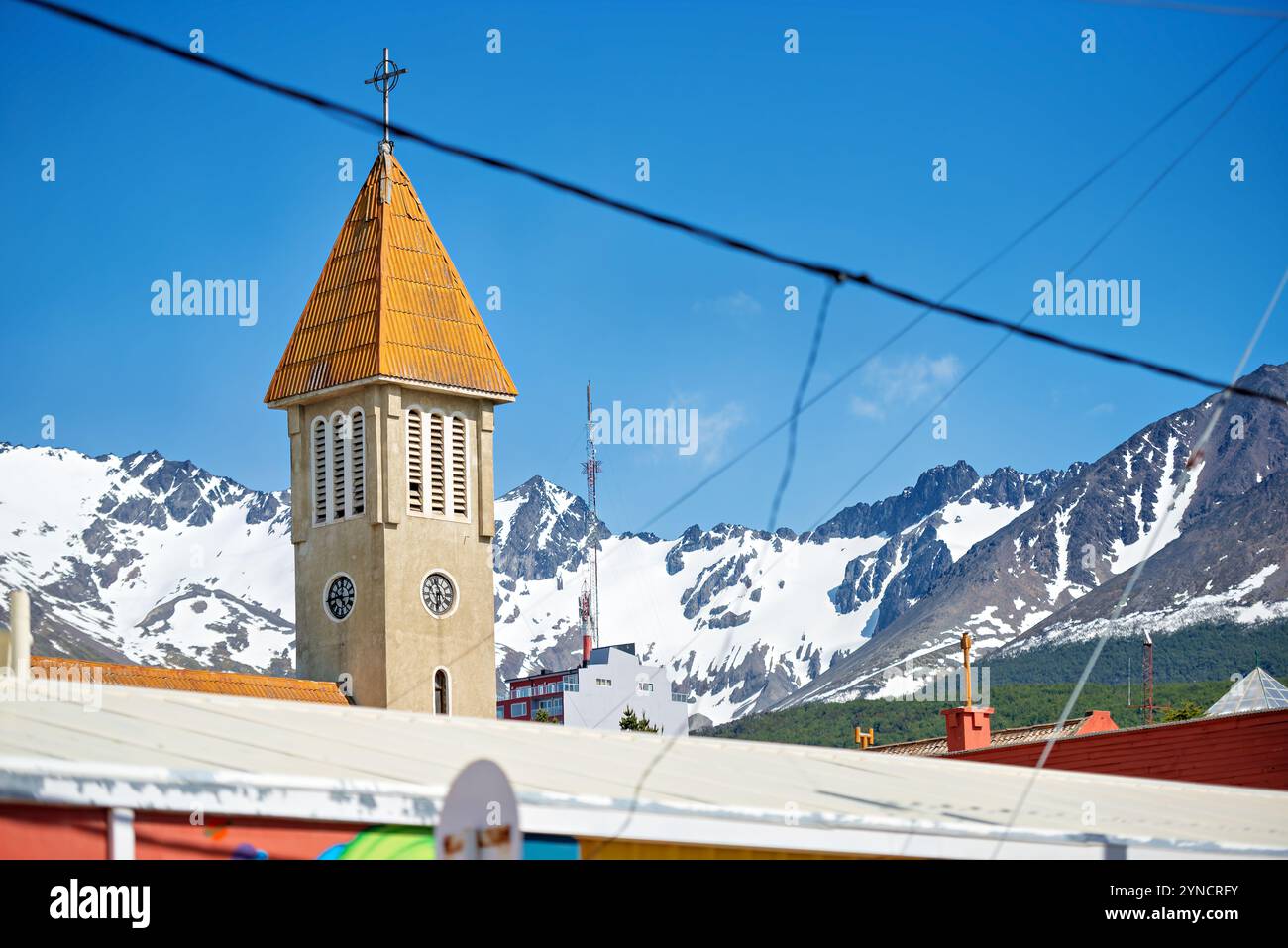 USHUAIA, Argentina — The world's southernmost city sits nestled between the Martial Mountains and the Beagle Channel in Tierra del Fuego. Known as the 'End of the World,' Ushuaia serves as a major gateway for Antarctic expeditions and tourism. The city's colorful buildings contrast with the snow-capped peaks that form its dramatic backdrop. Stock Photo