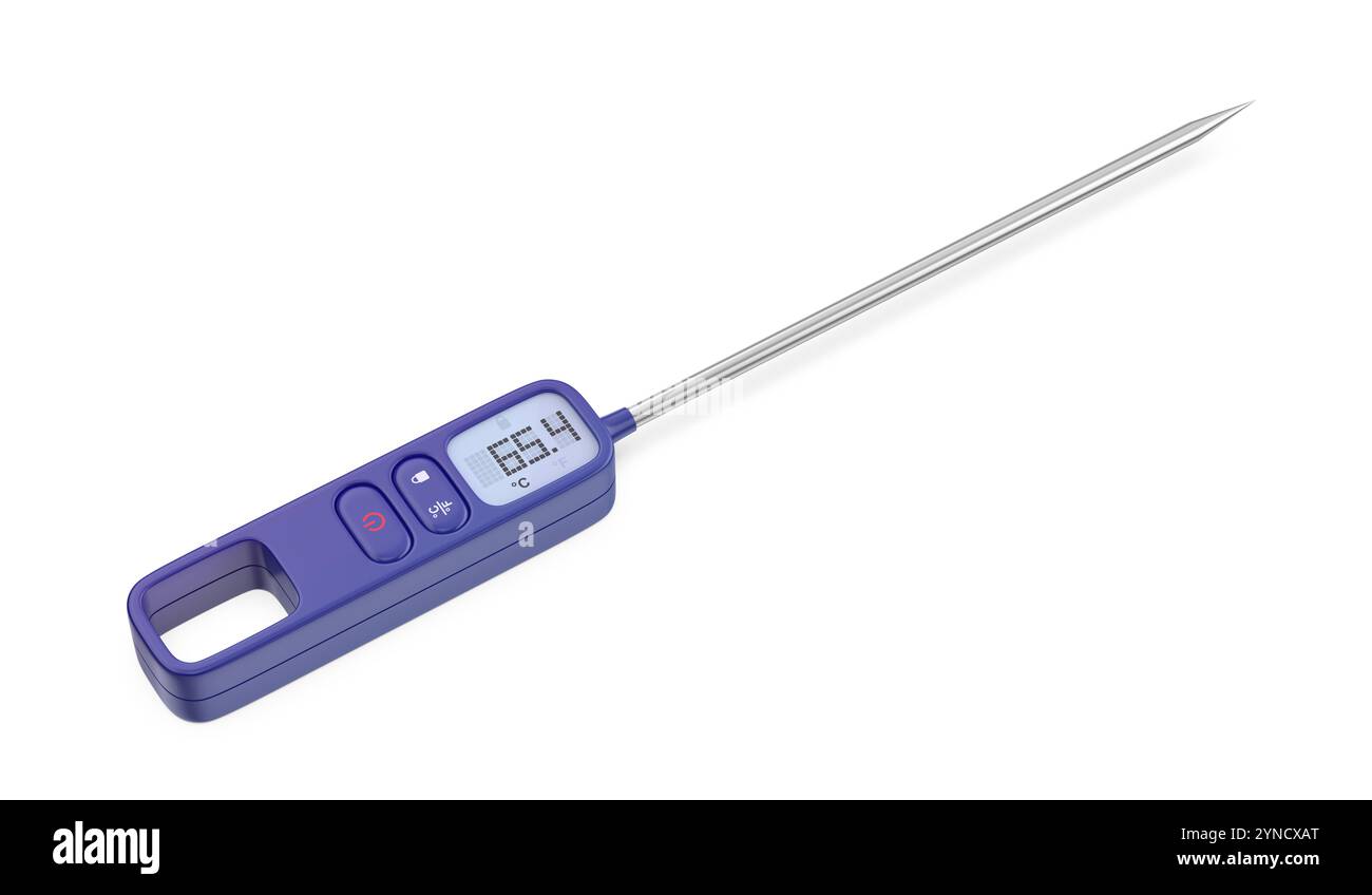 Digital kitchen thermometer on white background Stock Photo