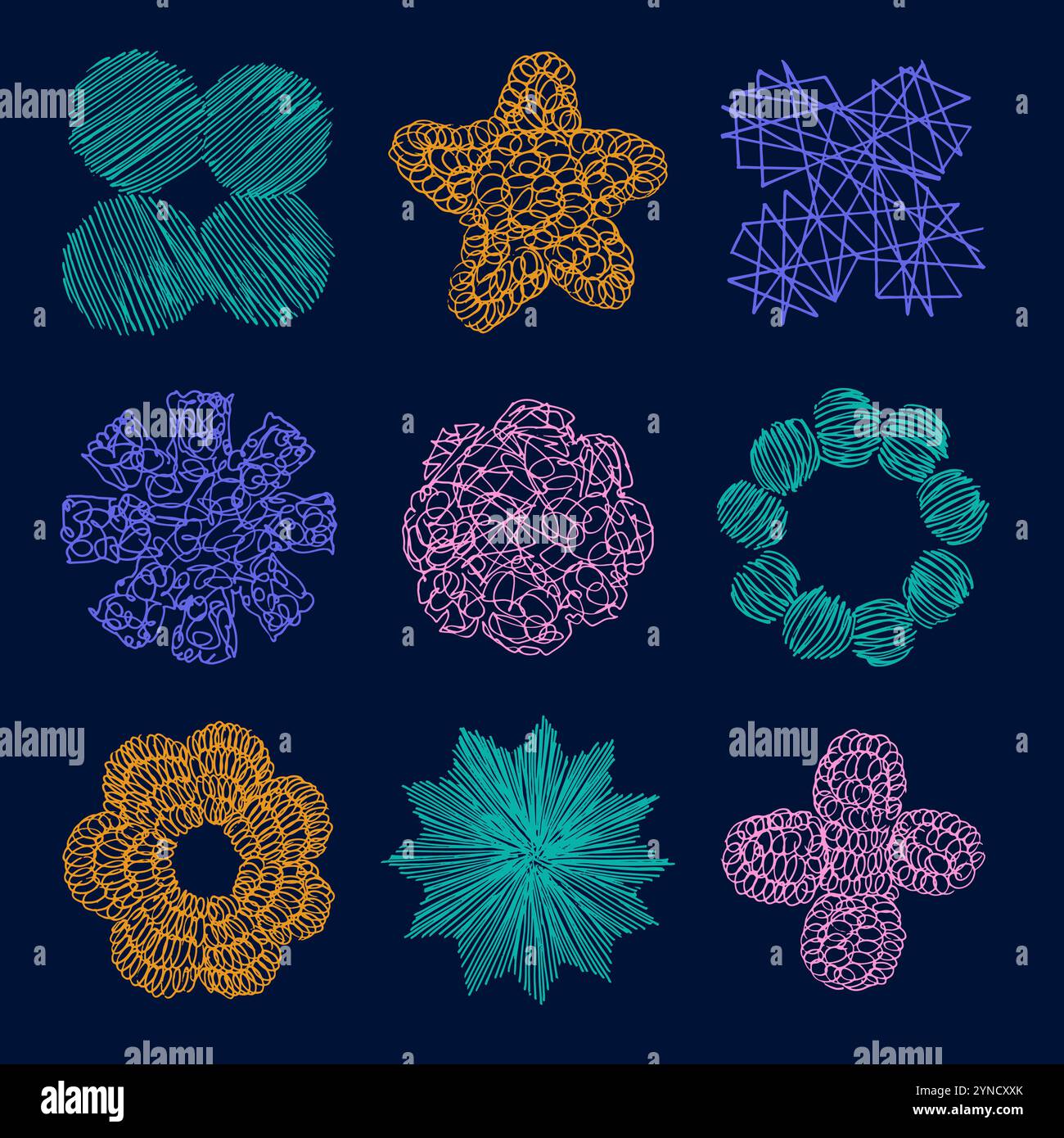 Colorful freehand shapes set. Hand drawn vector Stock Vector
