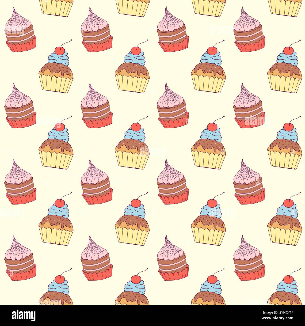 Doodle cupcake seamless pattern. Stock Vector