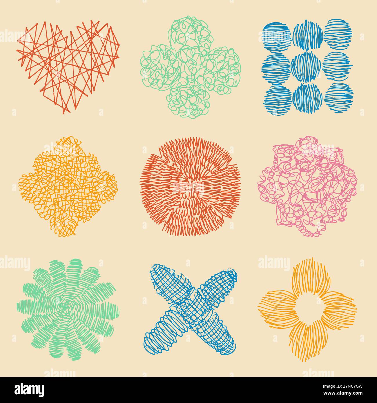 Colorful freehand shapes set. Hand drawn vector Stock Vector