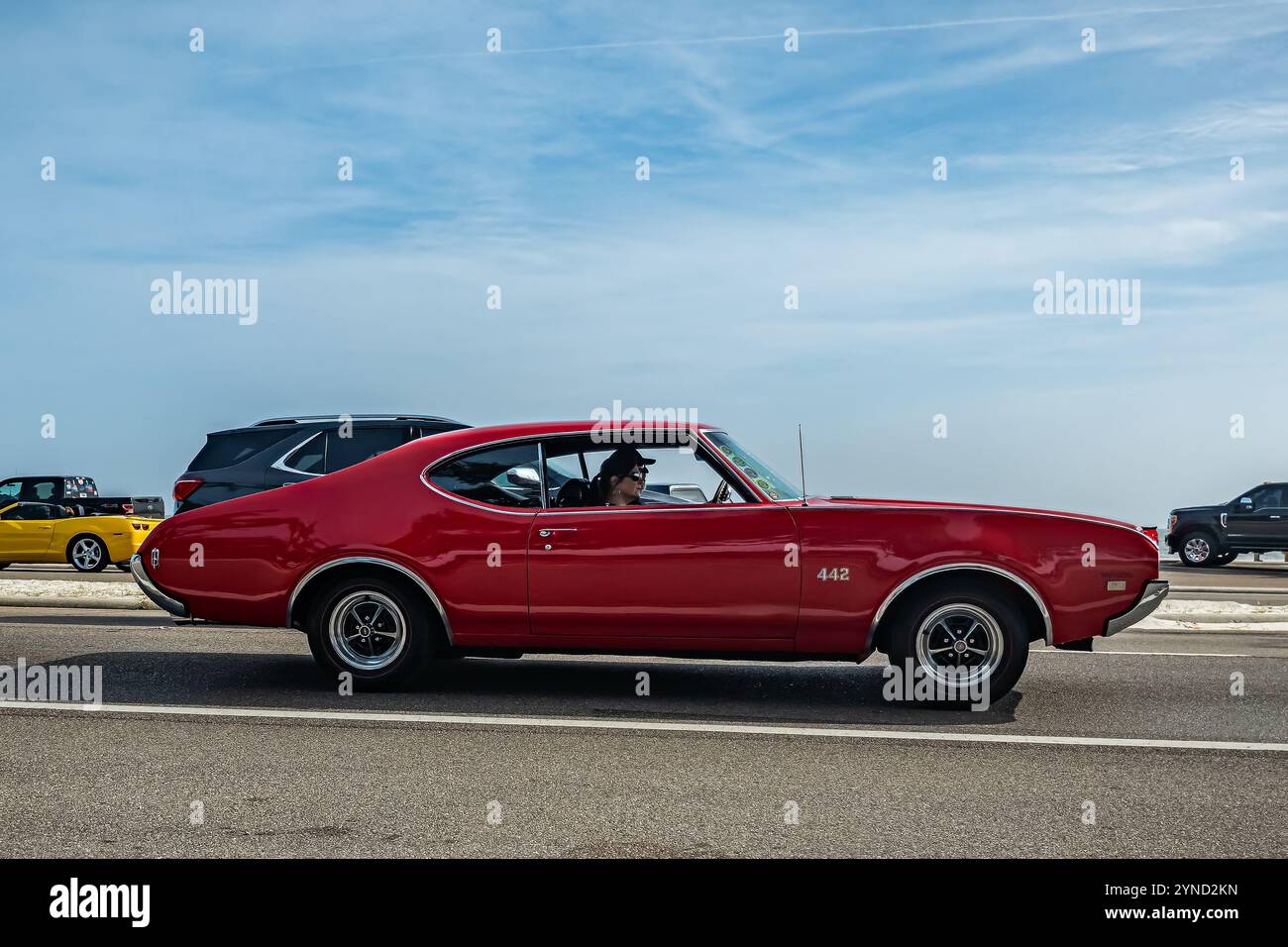 Gulfport, MS - October 04, 2023: Wide angle side view of a 1969 ...