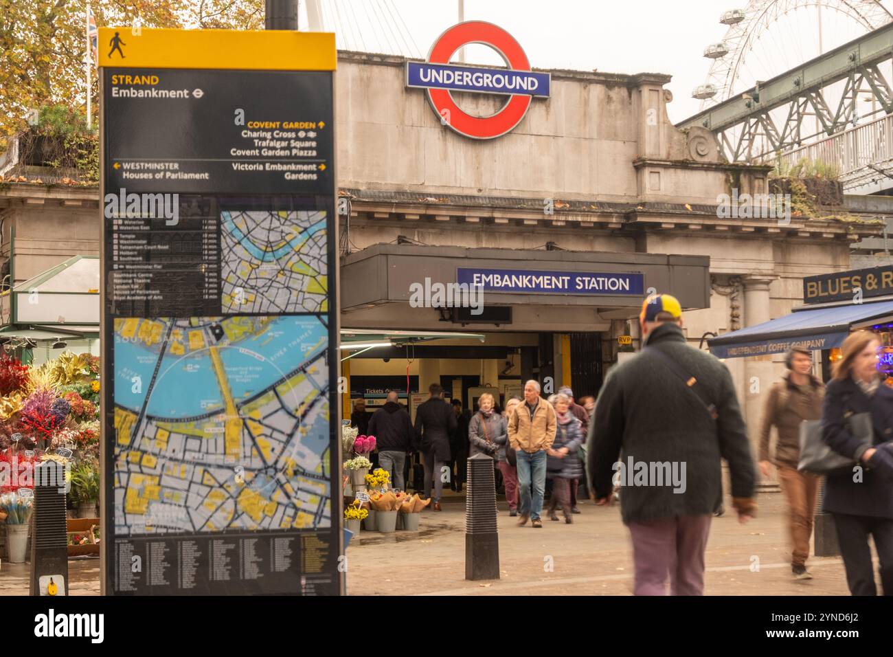 LONDON- NOVEMBER 21, 2024: Embankment Underground Station near the Strand in Zone 1 London- District Line Stock Photo