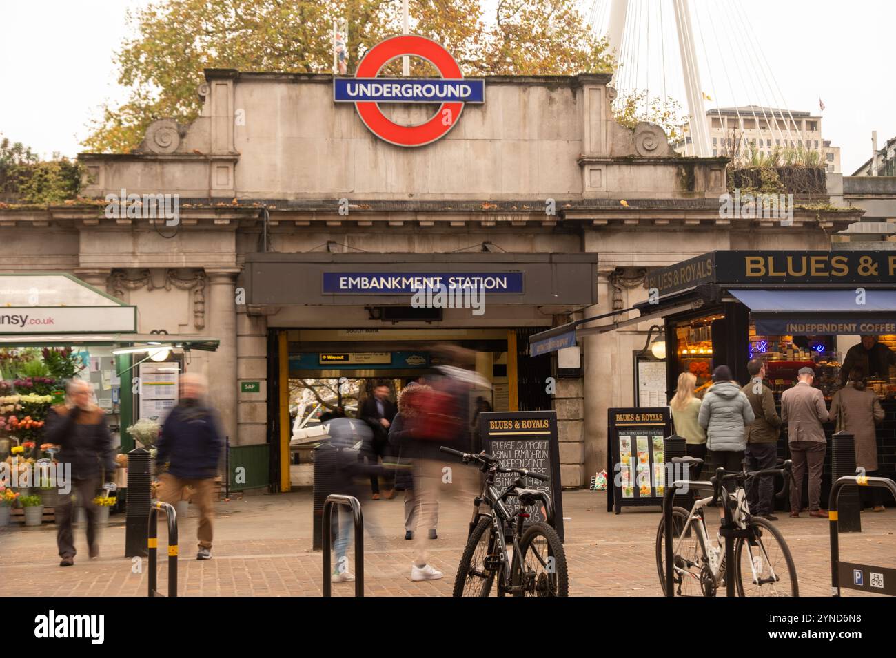 LONDON- NOVEMBER 21, 2024: Embankment Underground Station near the Strand in Zone 1 London- District Line Stock Photo