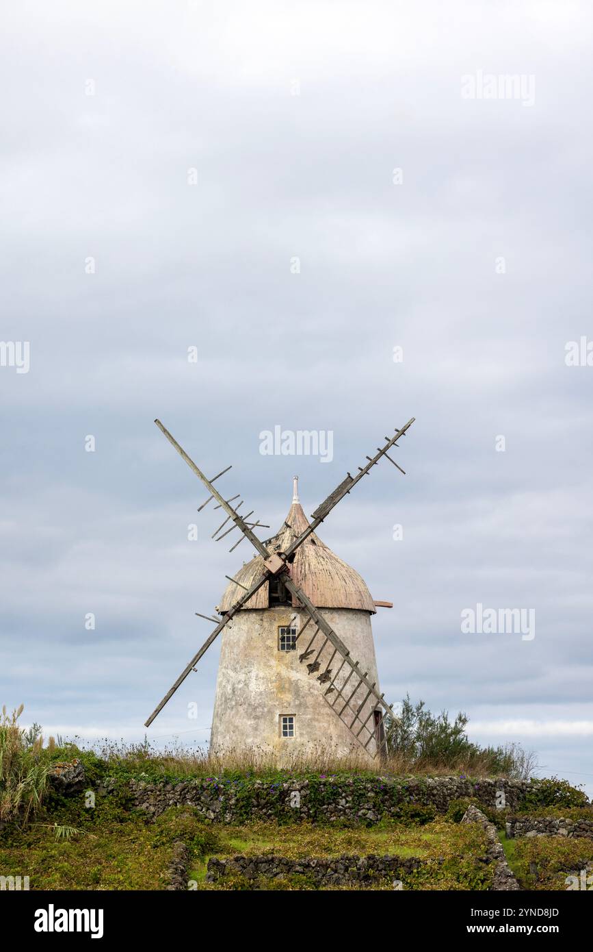 Moinho do Rei is an old windmill in the suburbs of Santa Cruz da Graciosa, Graciosa Island, Azores. Stock Photo