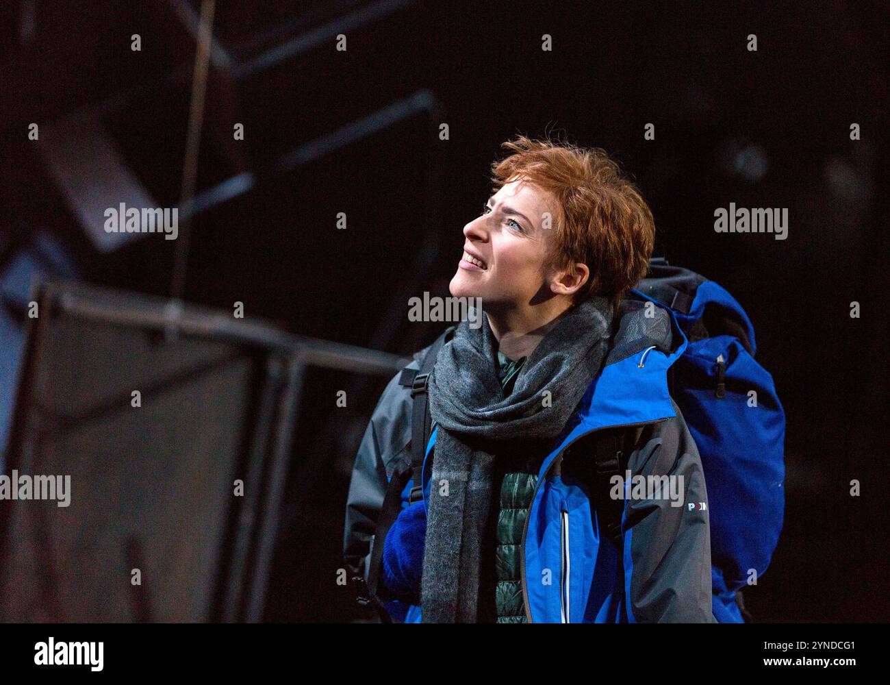 Rosalie Craig (Rosalind) in AS YOU LIKE IT by Shakespeare at the Olivier Theatre, National Theatre (NT), London SE1  03/11/2015 music: Orlando Gough  set design: Lizzie Clachan  costumes: Christina Cunningham  lighting: Jon Clark  director: Polly Findlay Stock Photo