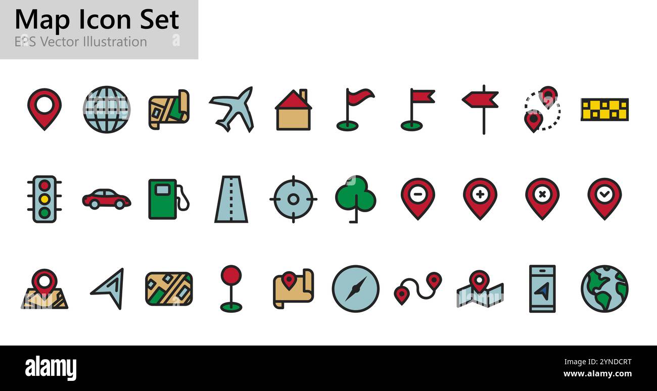 Map navigation set icons hi-res stock photography and images - Alamy