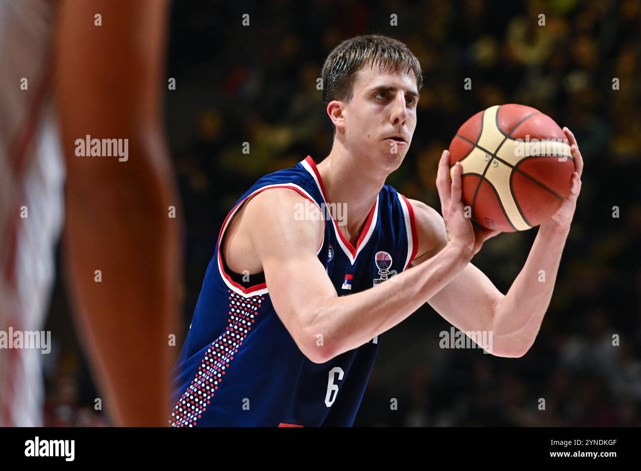 Belgrade, Serbia, 24 November, 2024. Bogoljub Markovic of Serbia performs a free throw during the FIBA Eurobasket 2025 Qualifier match between Serbia and Denmark at Aleksandar Nikolic Hall in Belgrade, Serbia. November 24, 2024. Credit: Nikola Krstic/Alamy Stock Photo