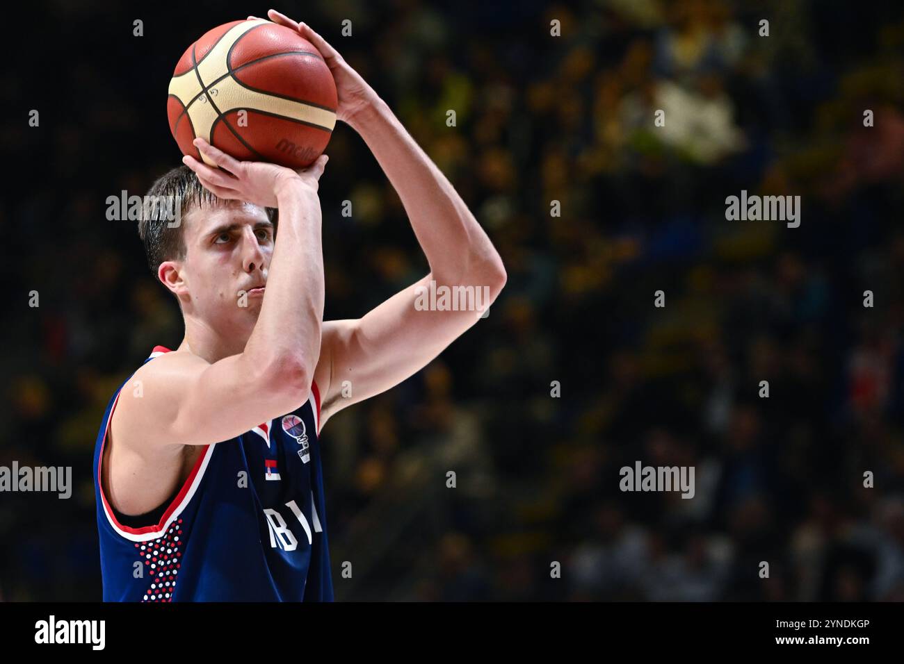 Belgrade, Serbia, 24 November, 2024. Bogoljub Markovic of Serbia performs a free throw during the FIBA Eurobasket 2025 Qualifier match between Serbia and Denmark at Aleksandar Nikolic Hall in Belgrade, Serbia. November 24, 2024. Credit: Nikola Krstic/Alamy Stock Photo