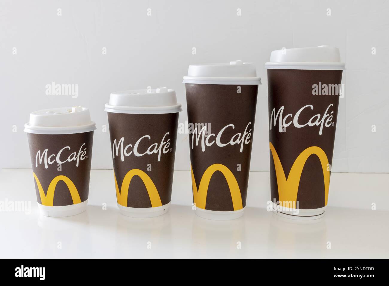 Calgary, Alberta, Canada. May 21, 2024. All McCafe coffee cups sizes