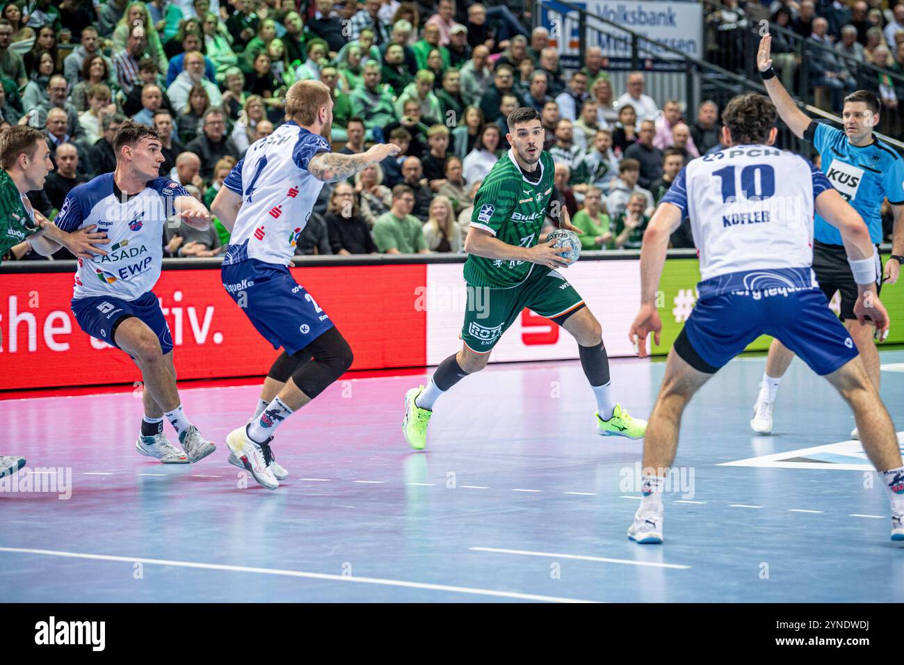 Wetzlar, Deutschland. 25th Nov, 2024. Stefan Cavor (#77 HSG Wetzlar), Emil Hansson (#2 1. VfL Potsdam), Elias Kofler (#10 1. VfL Potsdam), Josip Simic (#5 1. VfL Potsdam) Handball Bundesliga; HSG Wetzlar - 1. VfL Potsdam: Wetzlar, 25.11.24 Credit: dpa/Alamy Live News Stock Photo