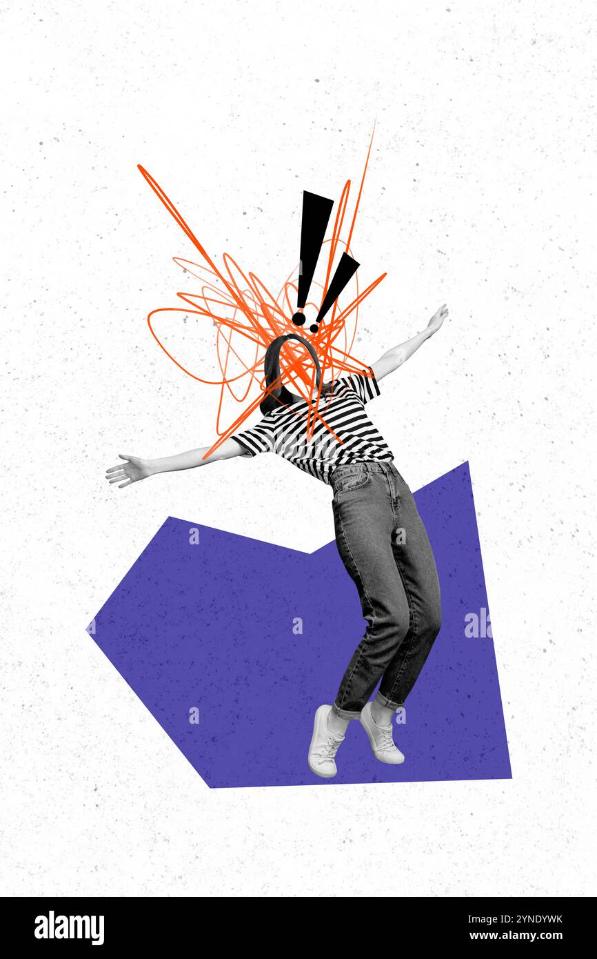 Vertical collage picture young woman faceless empty space drawing ...