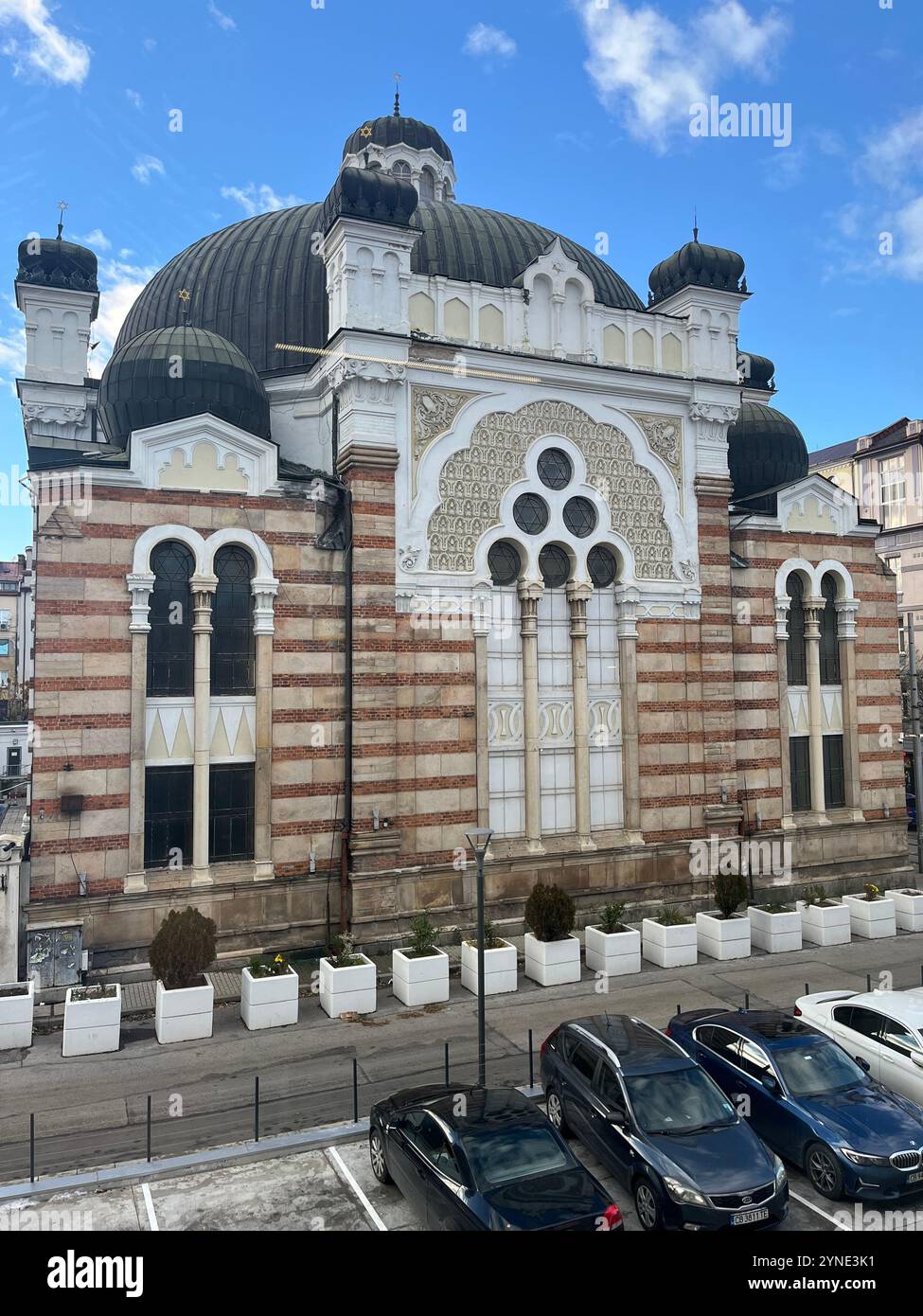 Synagogue building exterior or Shul by Friedrich Grünanger as worship and study place for the Jews in Sofia Bulgaria, Eastern Europe, Balkans, EU - Smartphone Captured Stock Image
