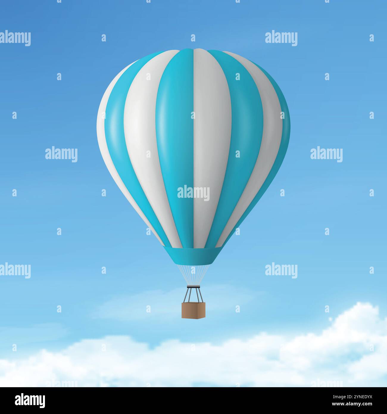 Vector Travel Banner with 3d Realistic Hot Air Balloon Icon on a Blue ...