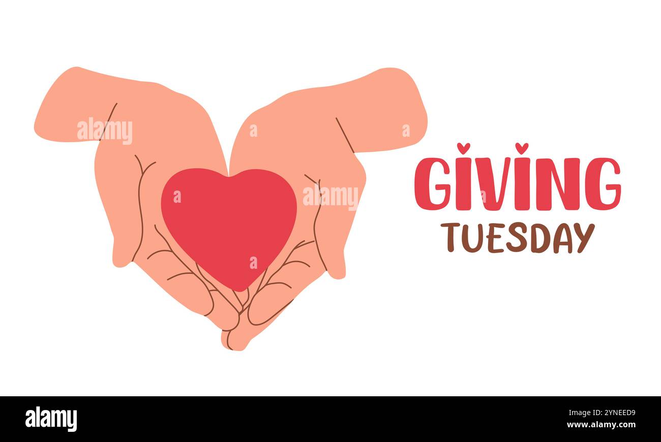 Giving day holiday poster. Hands holding heart and lettering isolated ...